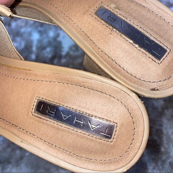 Tahari tan open toe slip on chunky heel mule leather SZ 8.5 - Picture 3 of 8